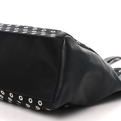Prada Tessuto Nylon Calfskin Grommet Tote Black 9 of 9