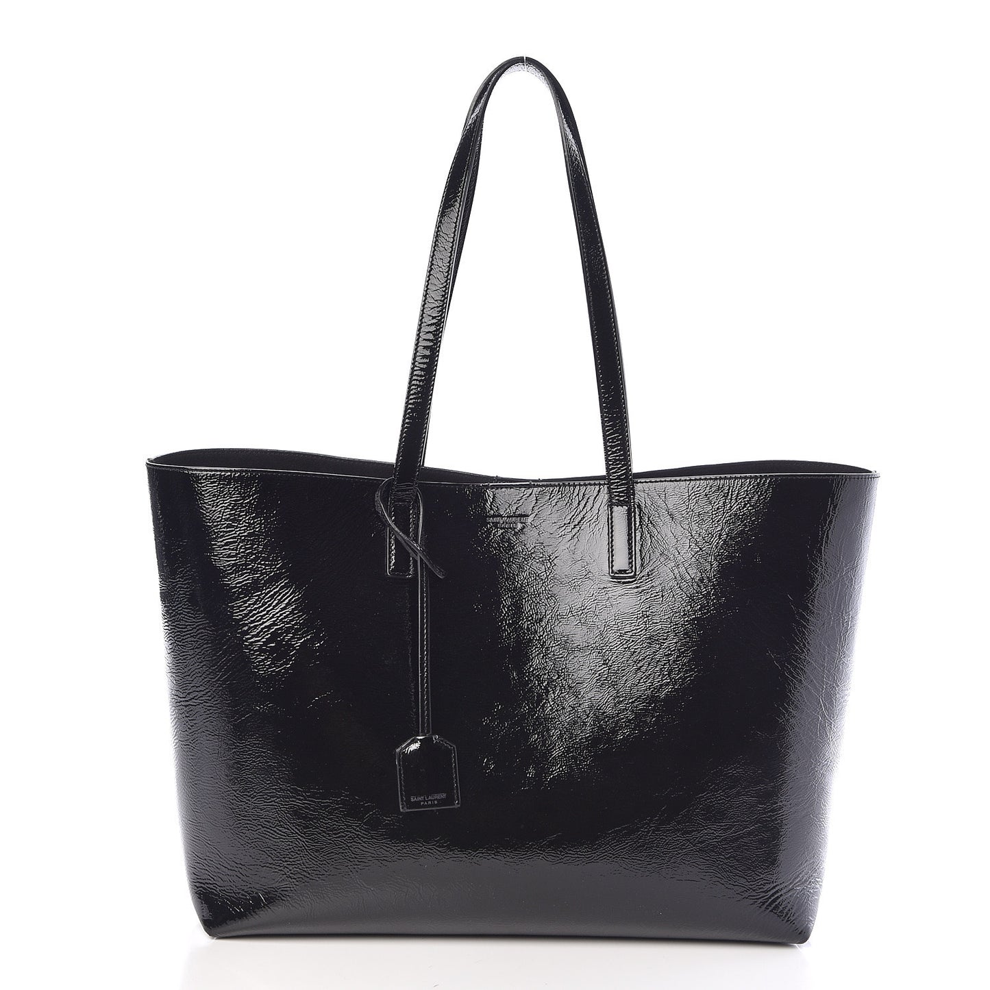 Patent Calfskin Large Shopping Tote Black