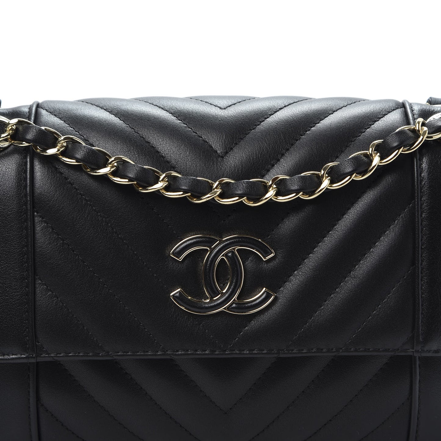 Calfskin Chevron Quilted Small Flap Black