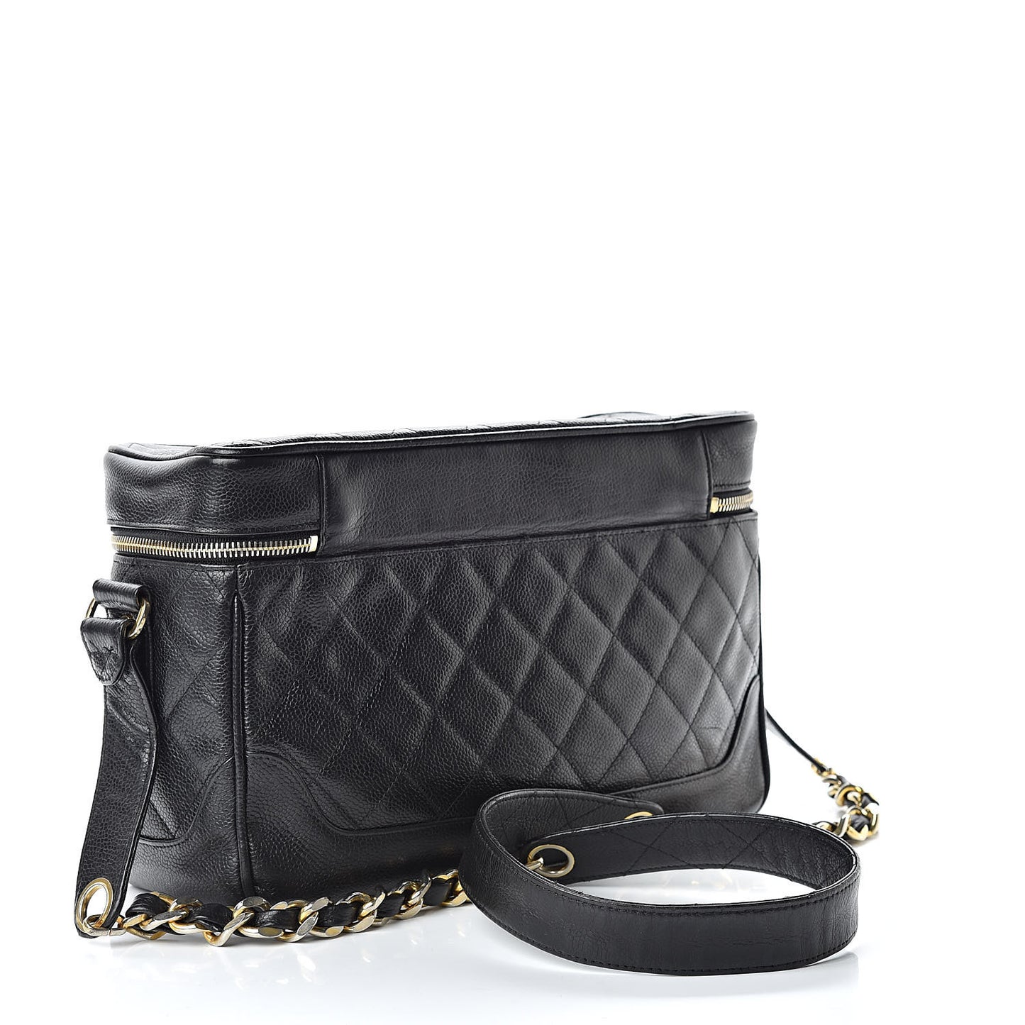 Caviar Quilted Vanity Train Case Shoulder Bag Black