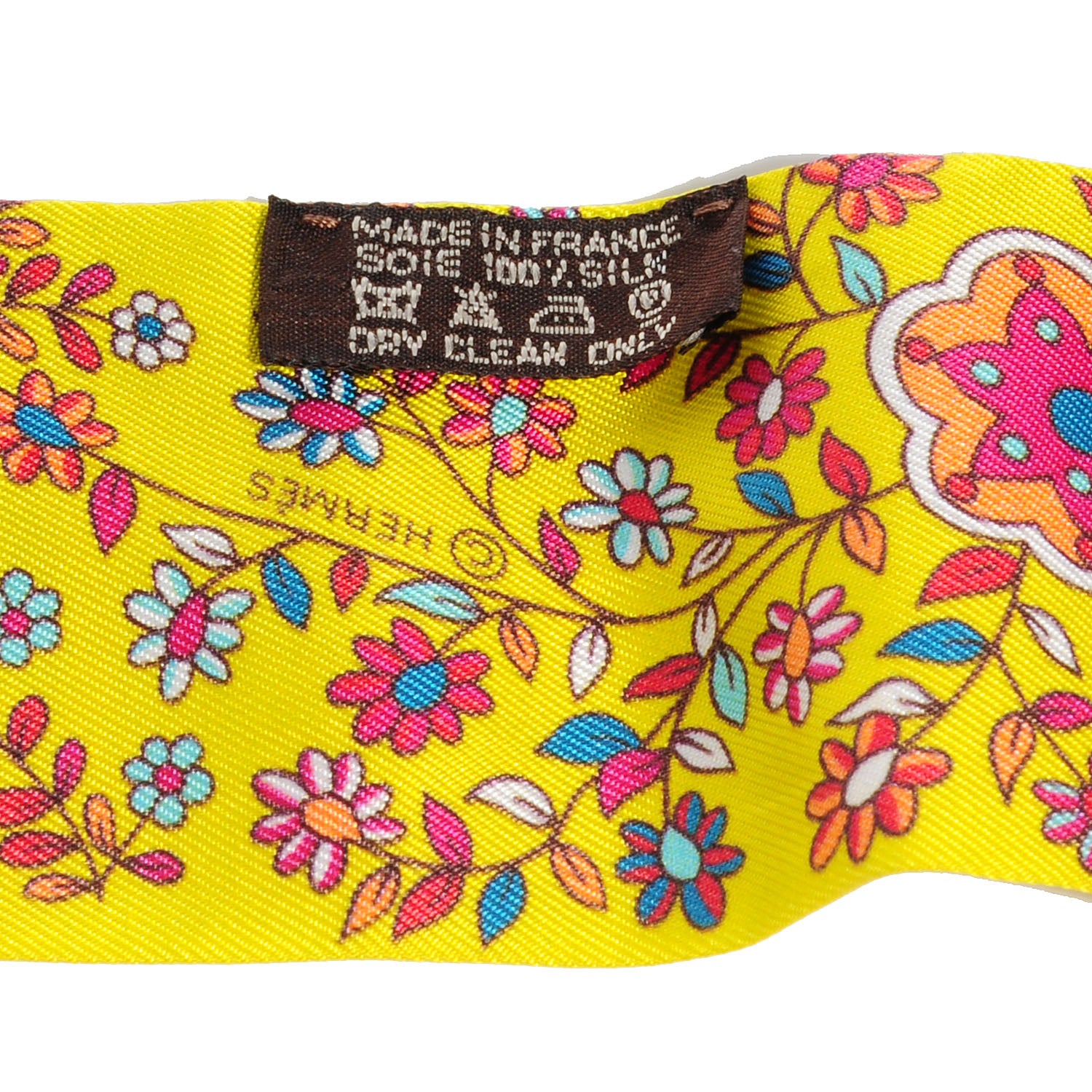 Hermes Silk L'Arbre De Vie Twilly Jaune Fluo Canard Rose 5 of 5