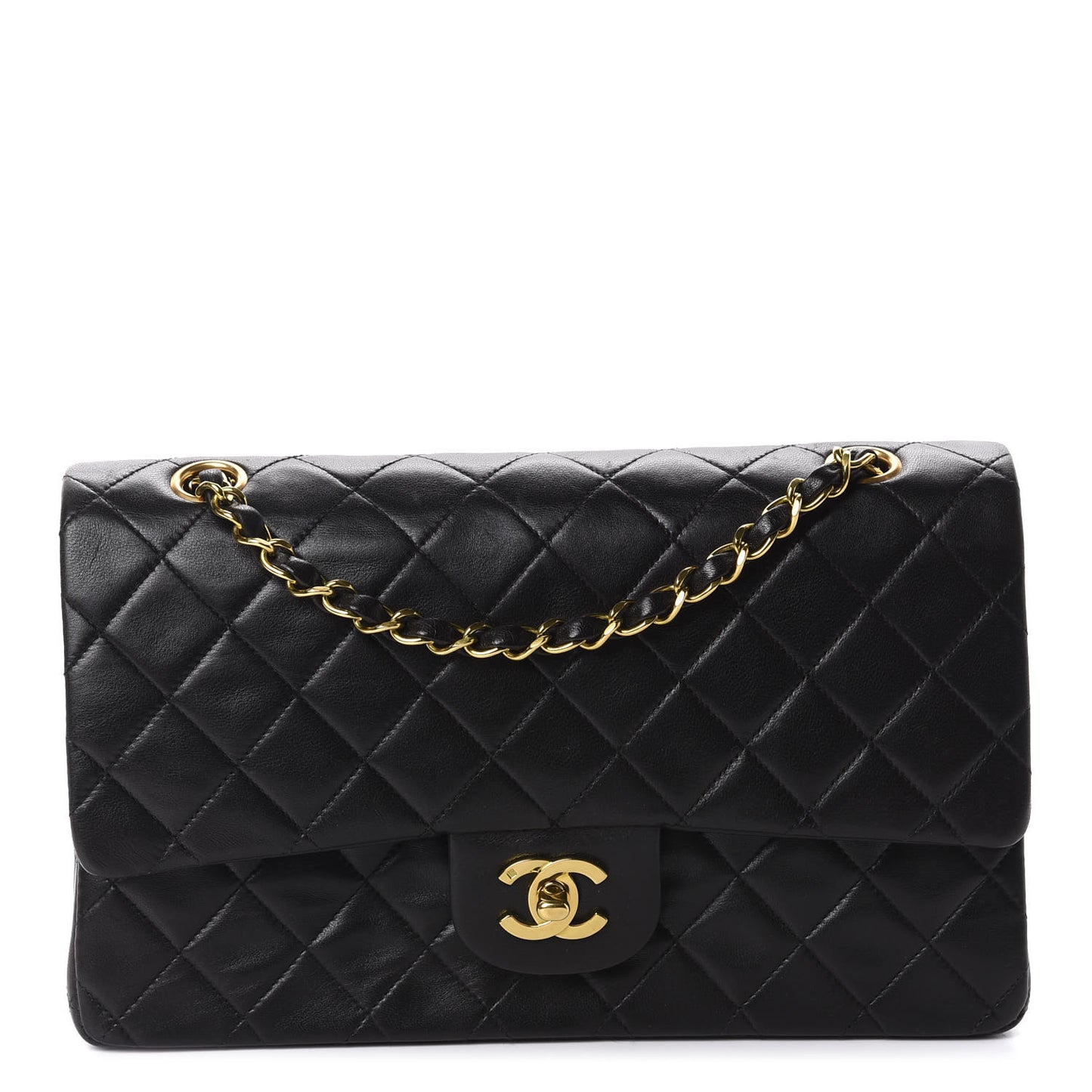 Lambskin Quilted Medium Double Flap Black