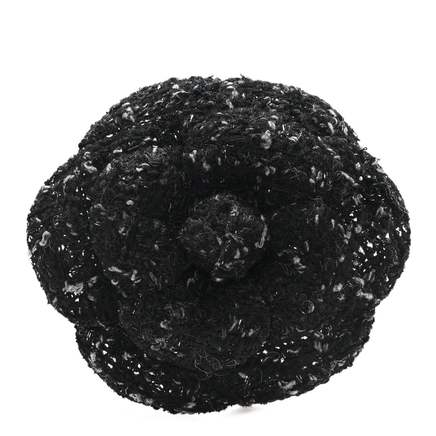 Tweed Camellia Pin Brooch Black Gray