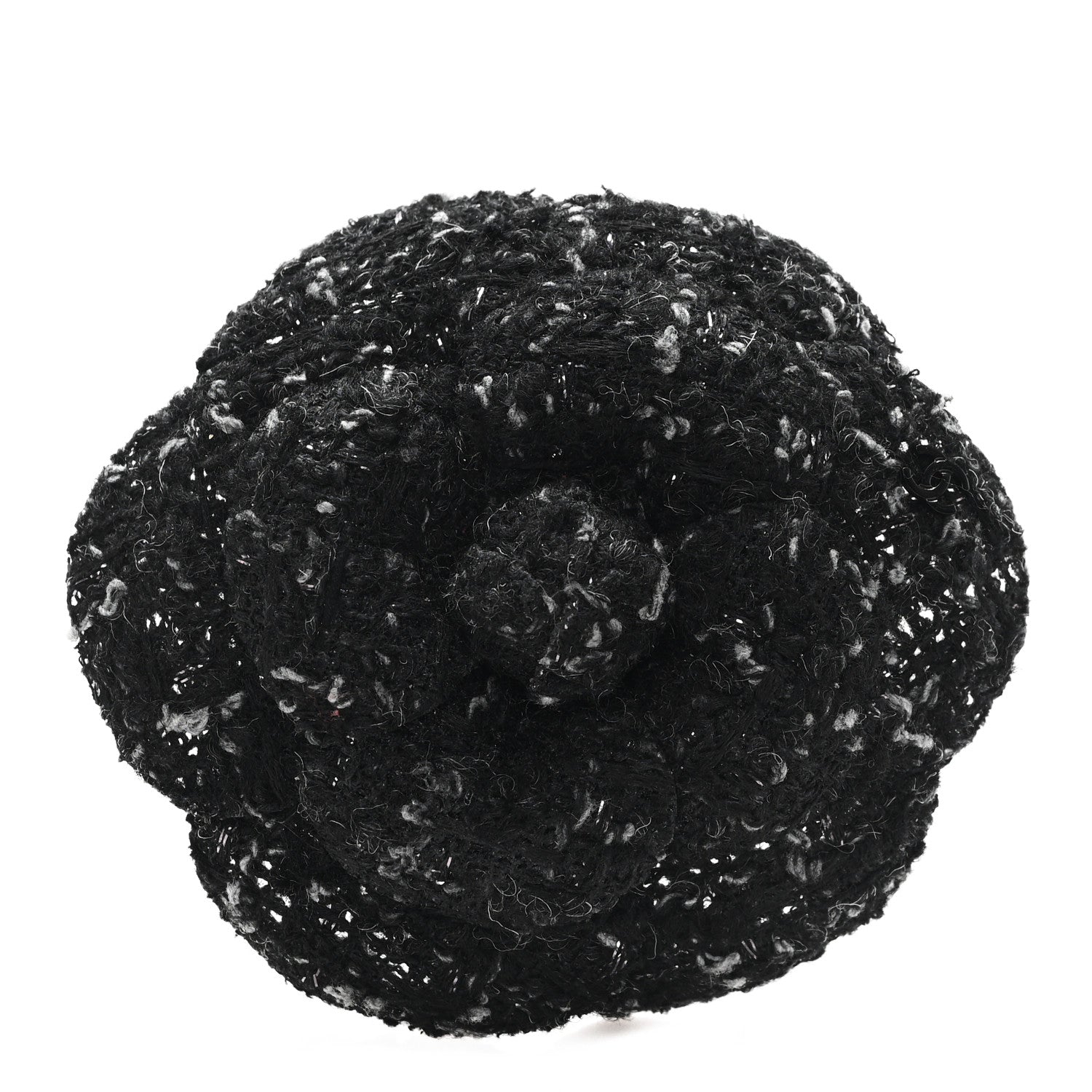 Chanel Tweed Camellia Pin Brooch Black Gray 1 of 3
