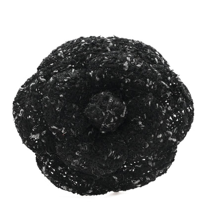 Chanel Tweed Camellia Pin Brooch Black Gray 1 of 3