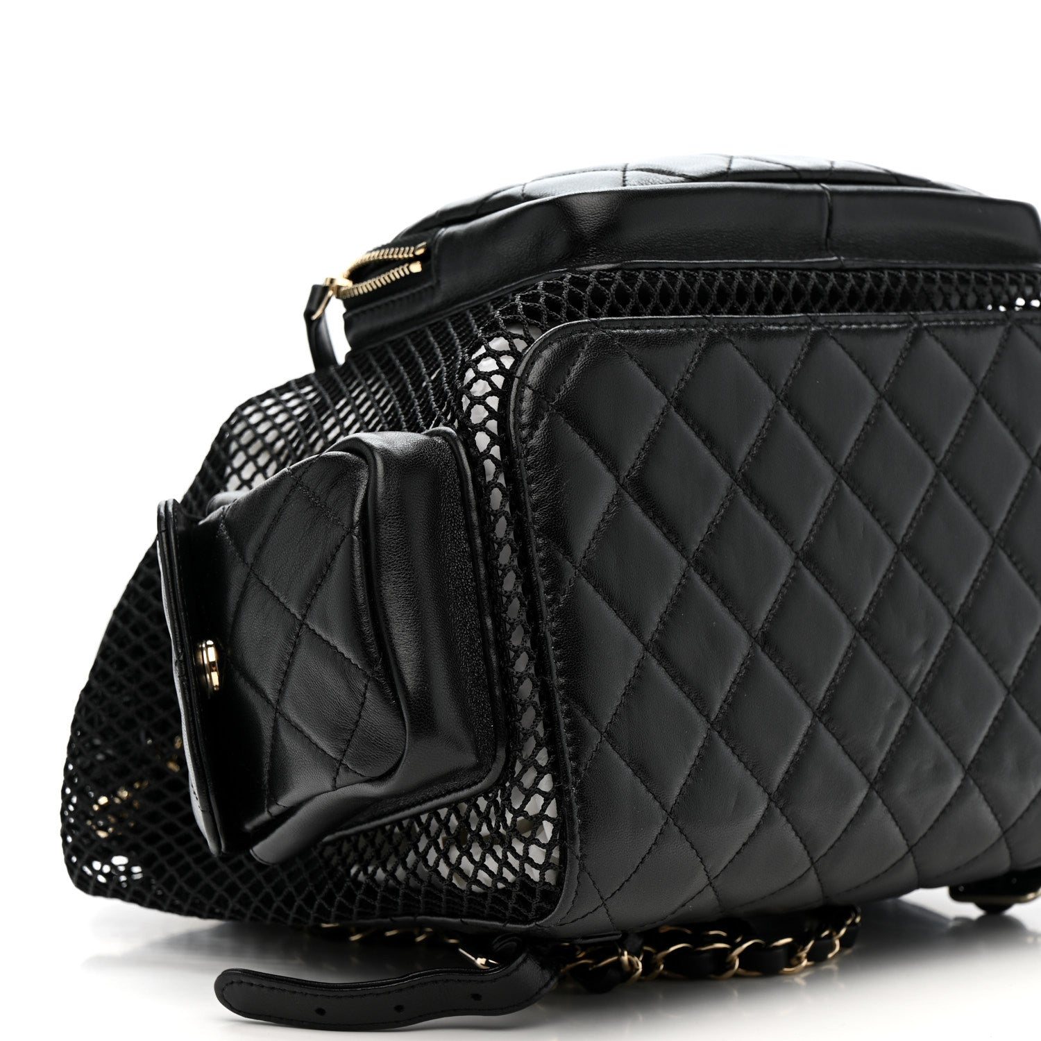 Chanel Shiny Lambskin Mesh Quilted Large Cargo Duma Drawstring Backpack Black 9 of 12