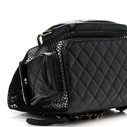 Chanel Shiny Lambskin Mesh Quilted Large Cargo Duma Drawstring Backpack Black 9 of 12
