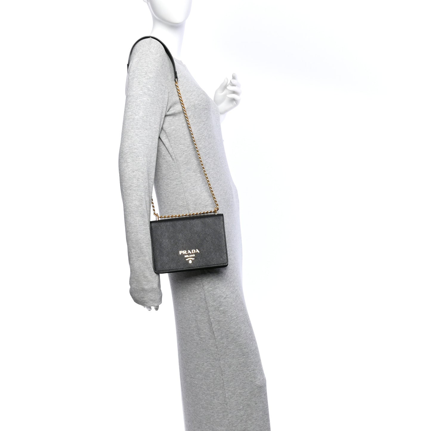 Saffiano Chain Shoulder Bag Black
