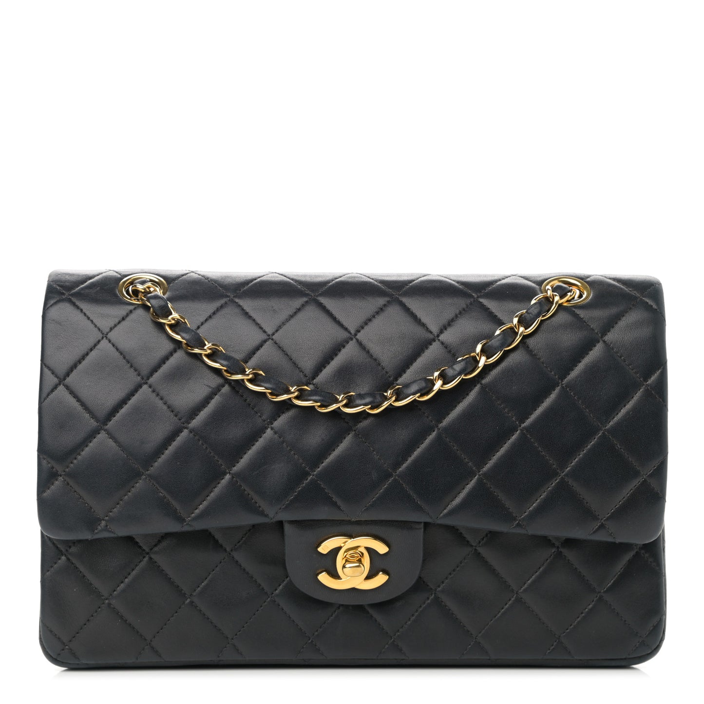 Lambskin Quilted Medium Double Flap Black