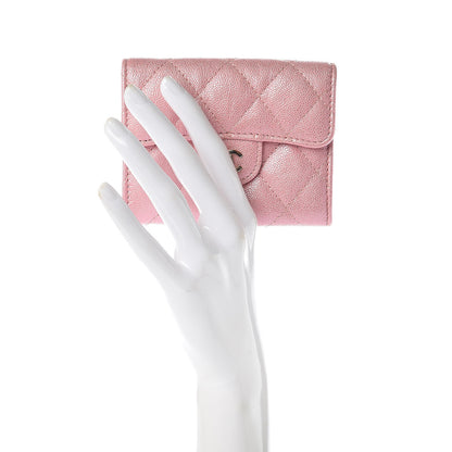 Chanel Iridescent Caviar Flap Quilted Card Holder Wallet Pink 2 of 10