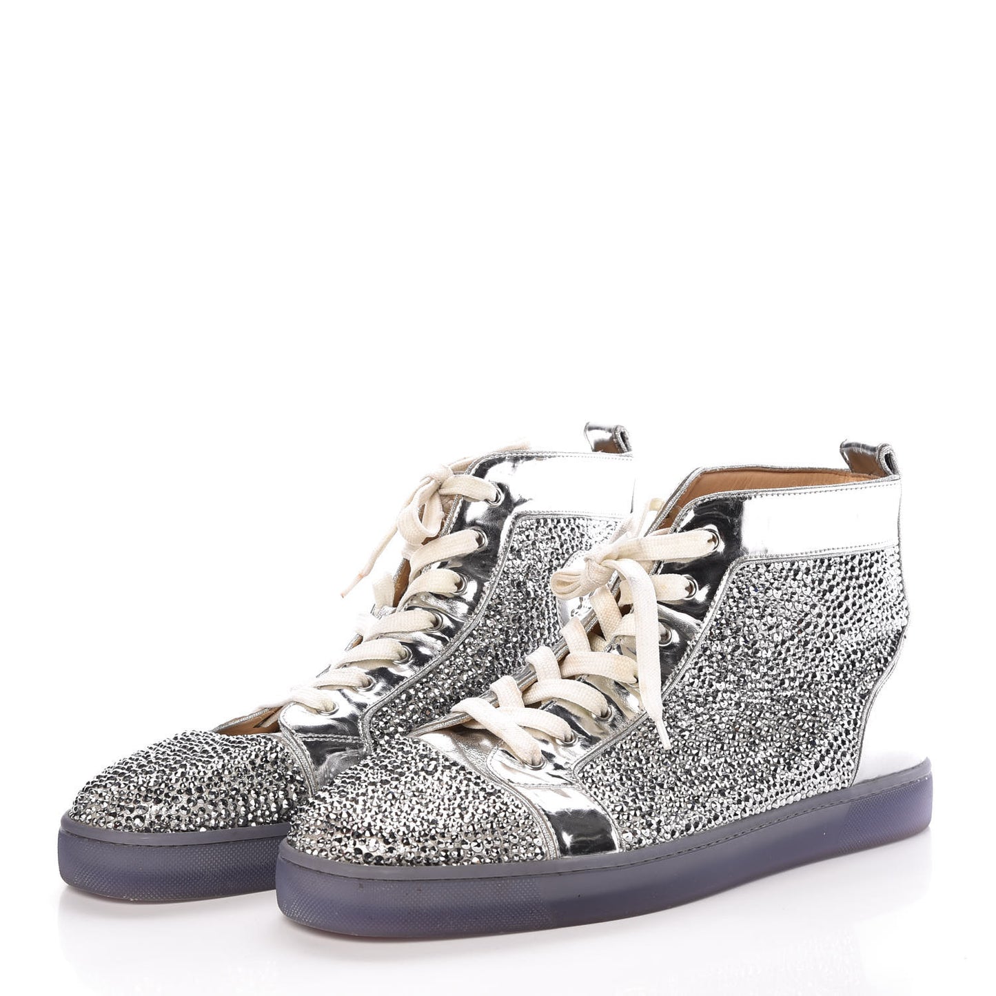 Metallic Calfskin Strass Mens Louis Flat Sneakers 46 Silver