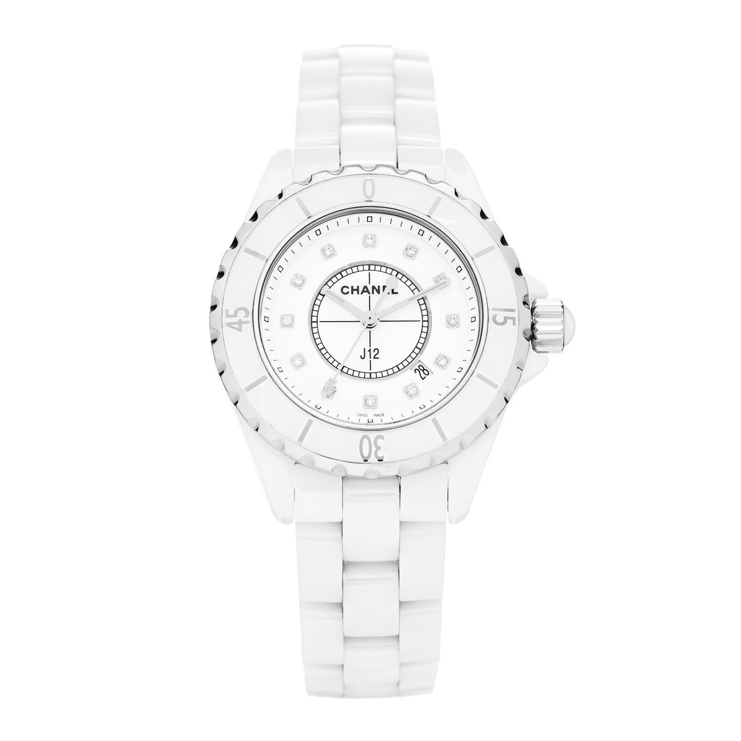 Stainless Steel Ceramic Diamond 33mm J12 Quartz Watch White