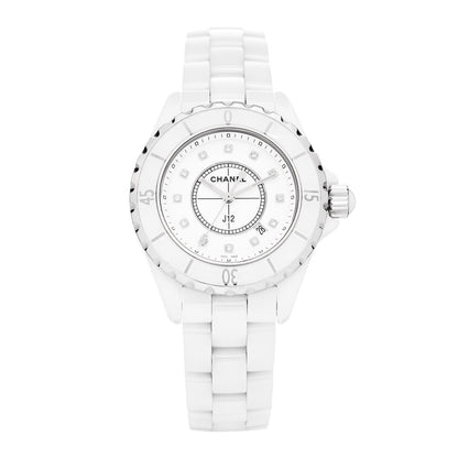 Chanel Stainless Steel Ceramic Diamond 33mm J12 Quartz Watch White 1 of 5