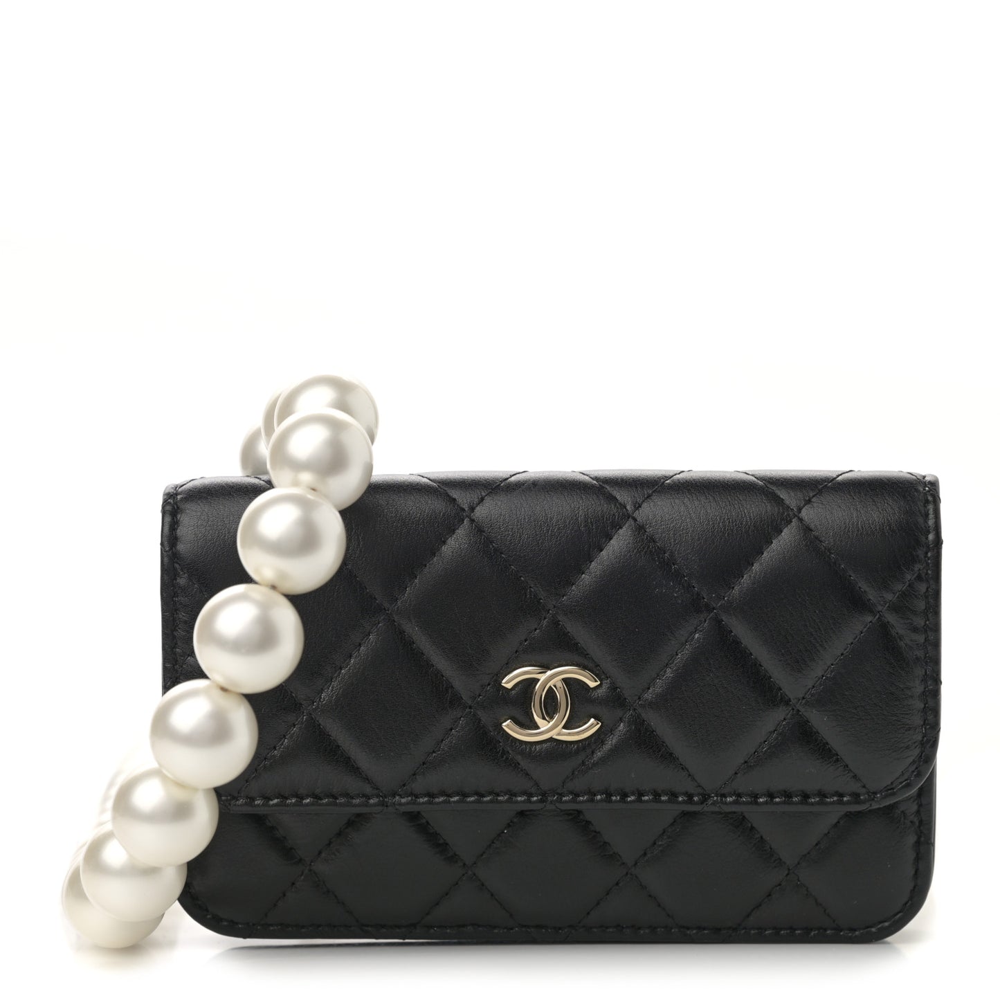 Calfskin Quilted Maxi Pearls Clutch With Chain Black