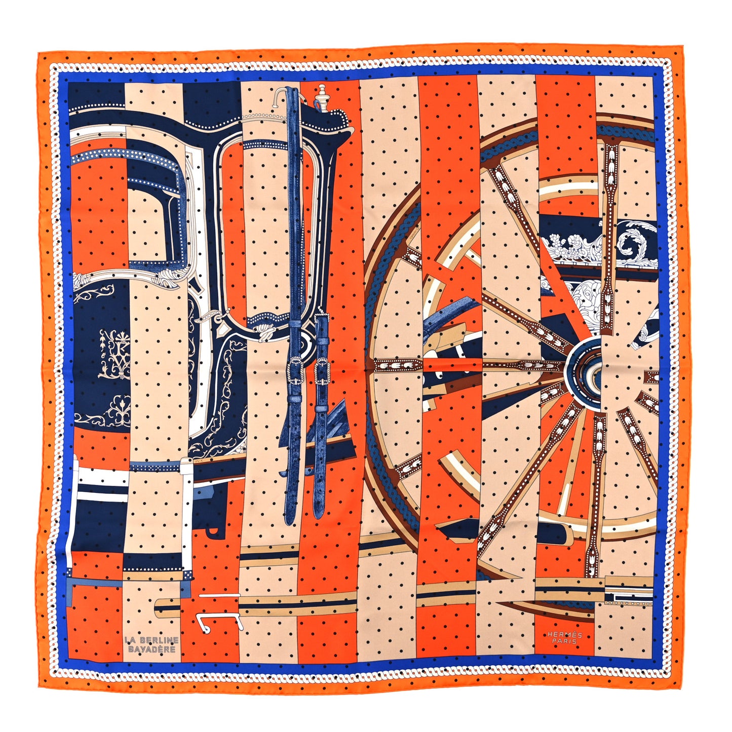 Silk La Berline Bayadere Scarf 90 Orange Beige Bleu