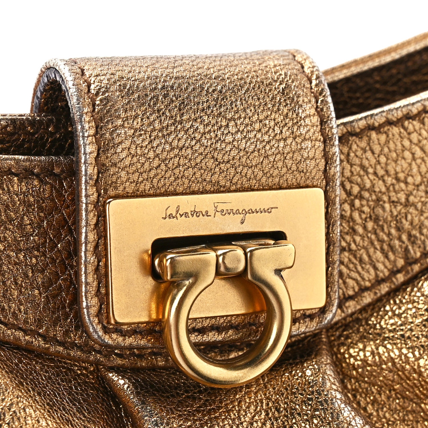 Salvatore Ferragamo Calfskin Chain Clutch Gold 7 of 11