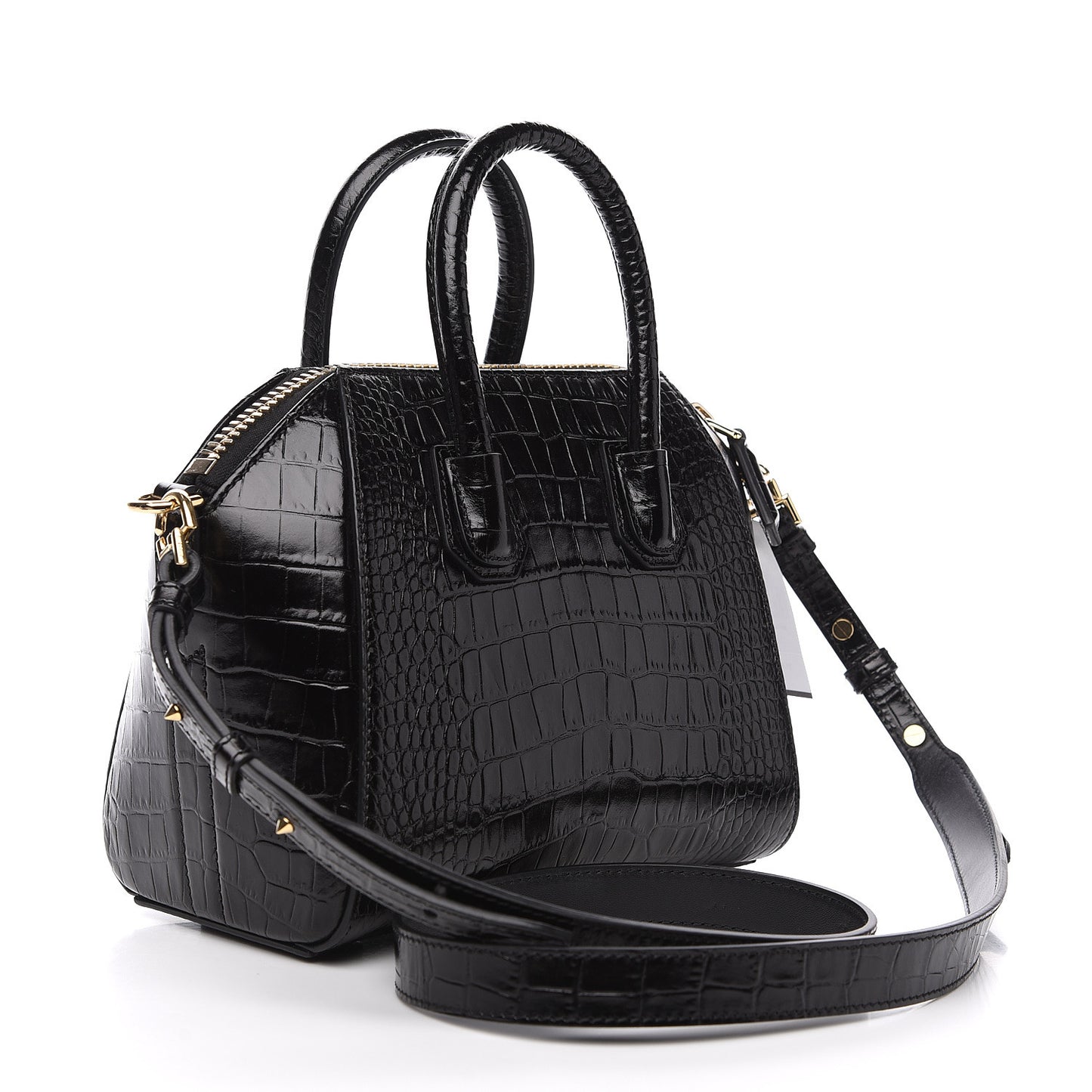 Calfskin Crocodile Embossed Mini Antigona Black