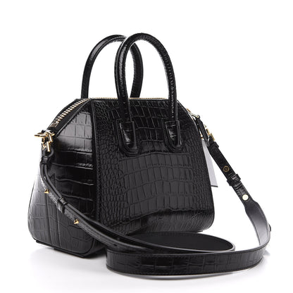 Givenchy Calfskin Crocodile Embossed Mini Antigona Black 2 of 9