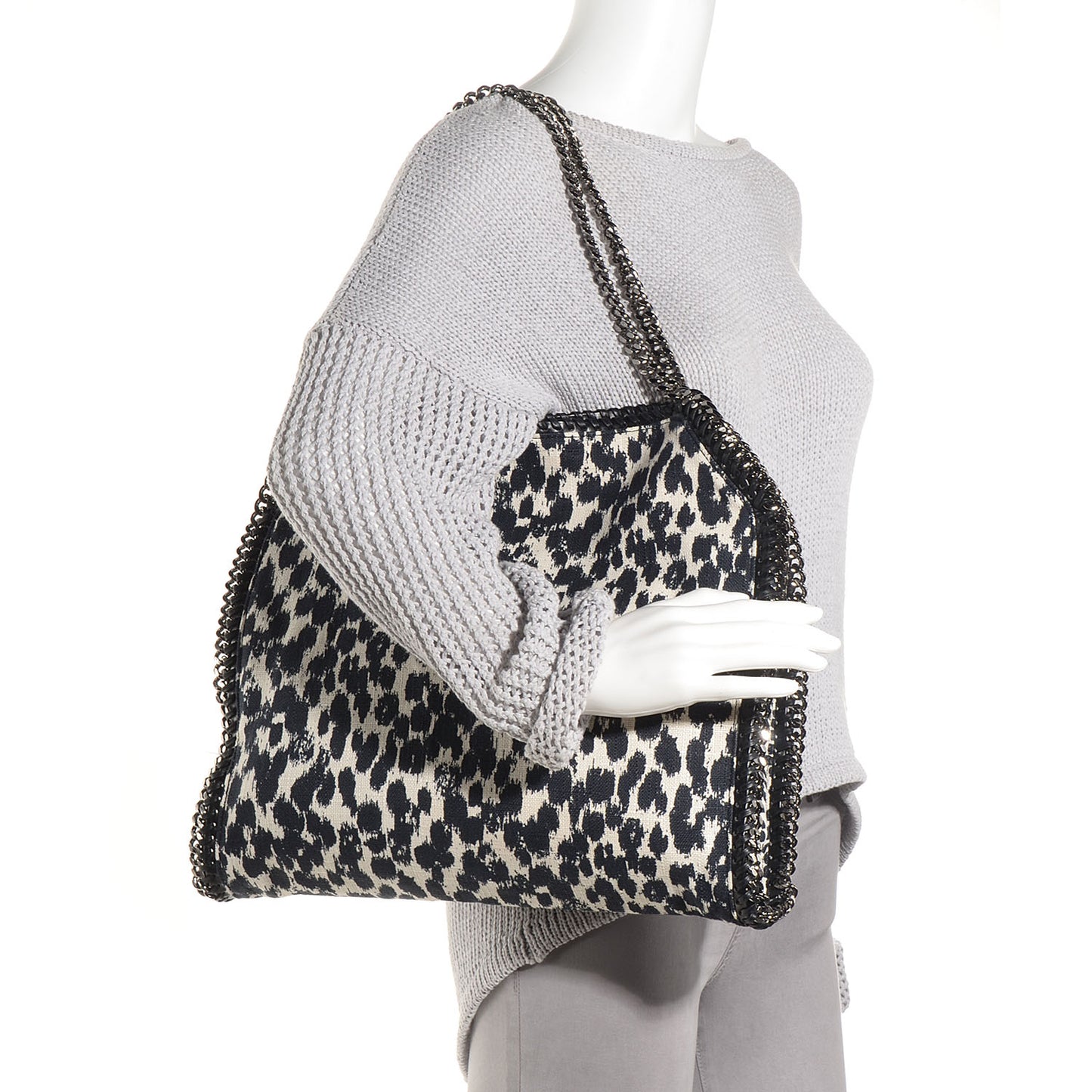Linen Leopard Small Falabella Tote Navy