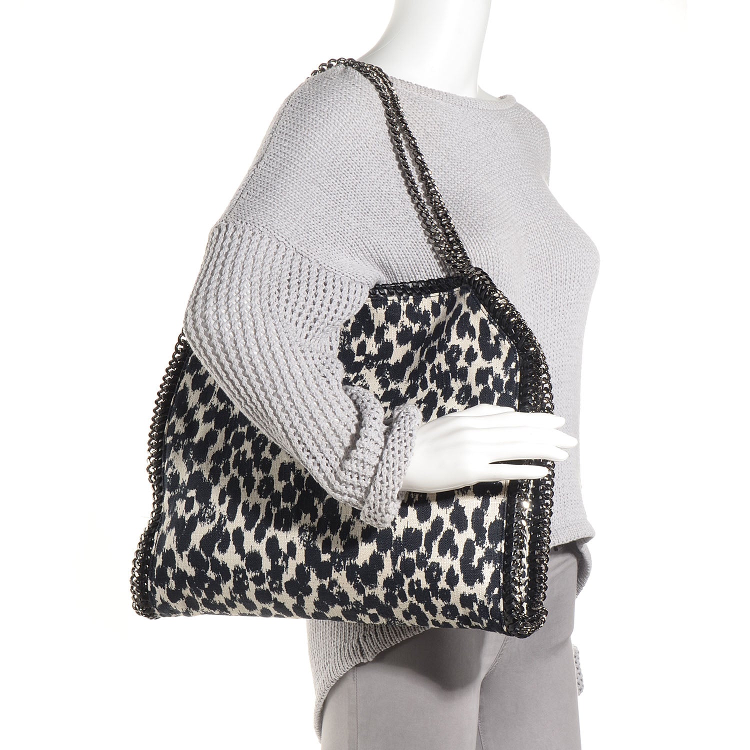 Stella McCartney Linen Leopard Small Falabella Tote Navy 2 of 8