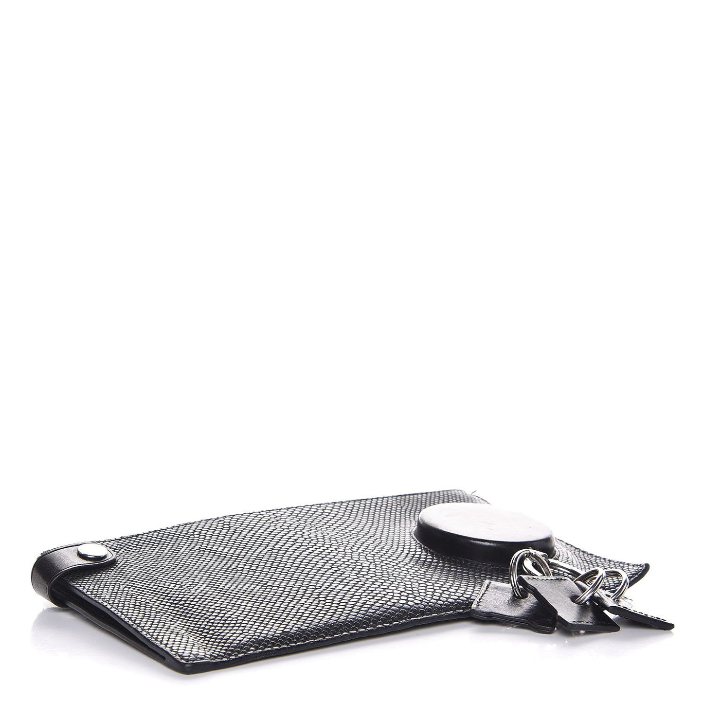 Calfskin Snake Embossed Runaway Key Clutch Black