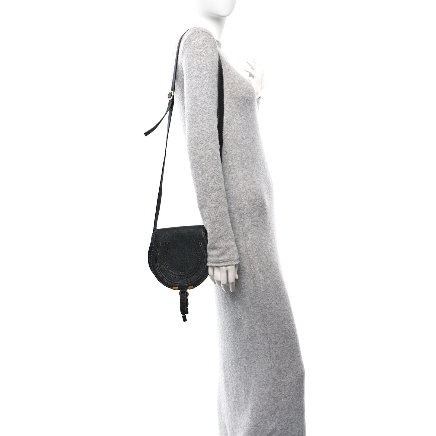 Calfskin Small Marcie Saddle Bag Black