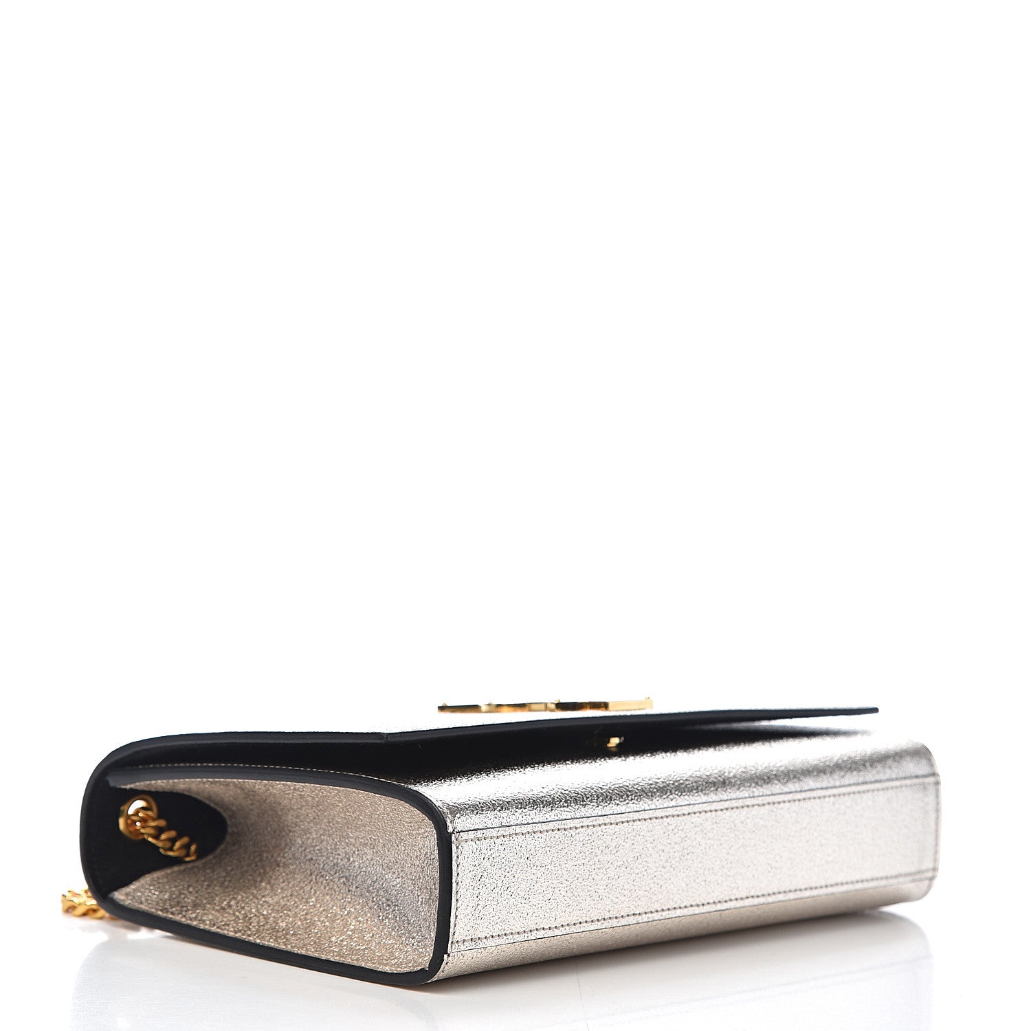Saint Laurent Metallic Calfskin Medium Classic Monogram Kate Satchel Platine 3 of 8