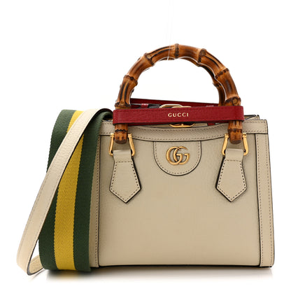 Gucci Textured Dollar Calfskin Web Mini Diana Tote Bag Mystic White 1 of 9