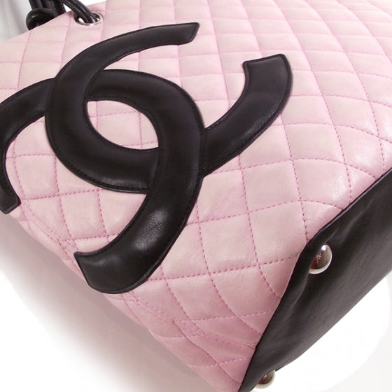 Calfskin Quilted Large Cambon Tote Pink Black