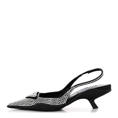 Prada Satin Crystal Logo 45mm Slingback Pumps 36.5 Cristal 1 of 12