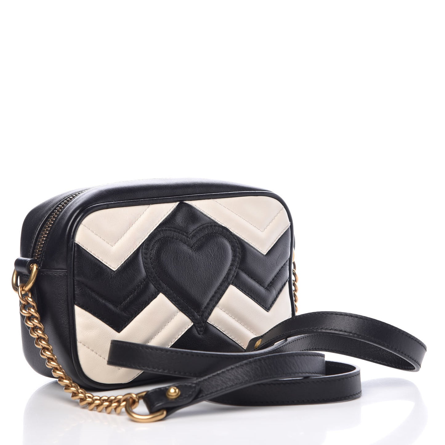 Calfskin Matelasse Mini GG Marmont Chain Shoulder Bag Black White