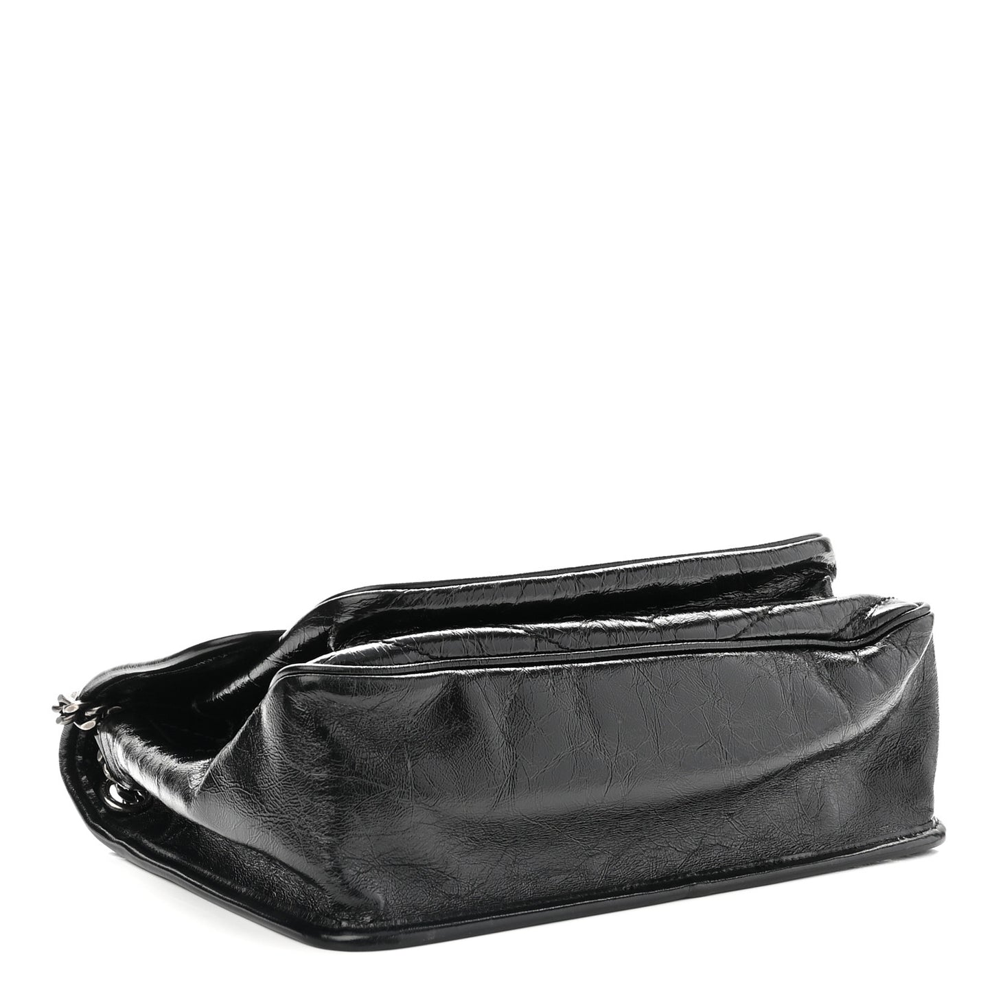 Crinkled Calfskin Matelasse Monogram Medium Niki Chain Satchel Black