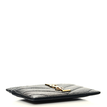 Saint Laurent Grain De Poudre Matelasse Chevron Monogram Credit Card Case Black 4 of 9