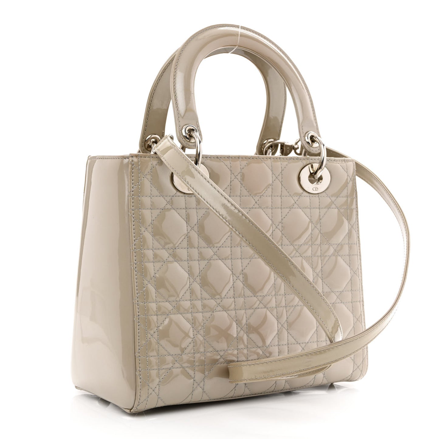 Pearlized Patent Cannage Medium Lady Dior Grey