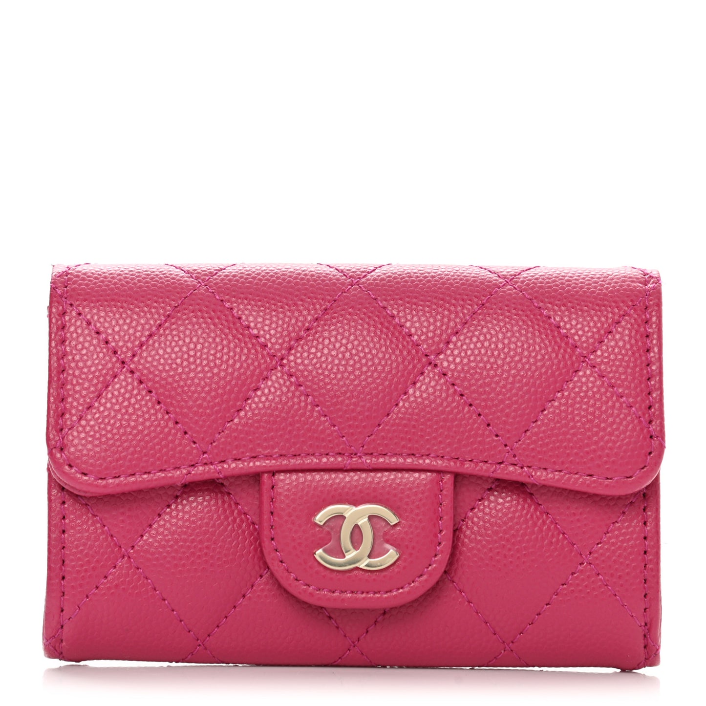Caviar Quilted Flap Card Holder Wallet Pink