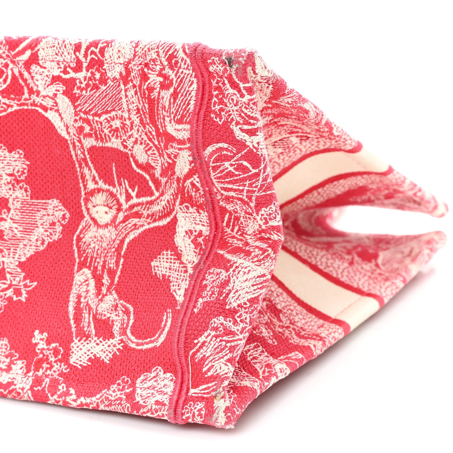 Canvas Embroidered Medium Dioriviera Toile De Jouy Book Tote Raspberry