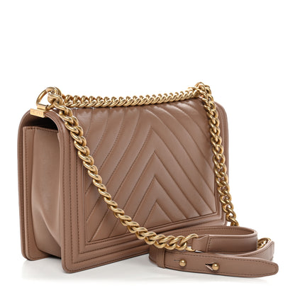Chanel Lambskin Chevron Quilted New Medium Boy Flap Dark Beige 3 of 10