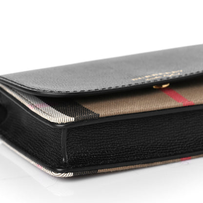 Burberry Grained Calfskin House Check Tartan Mix Hampshire Wallet On Chain Black 8 of 9