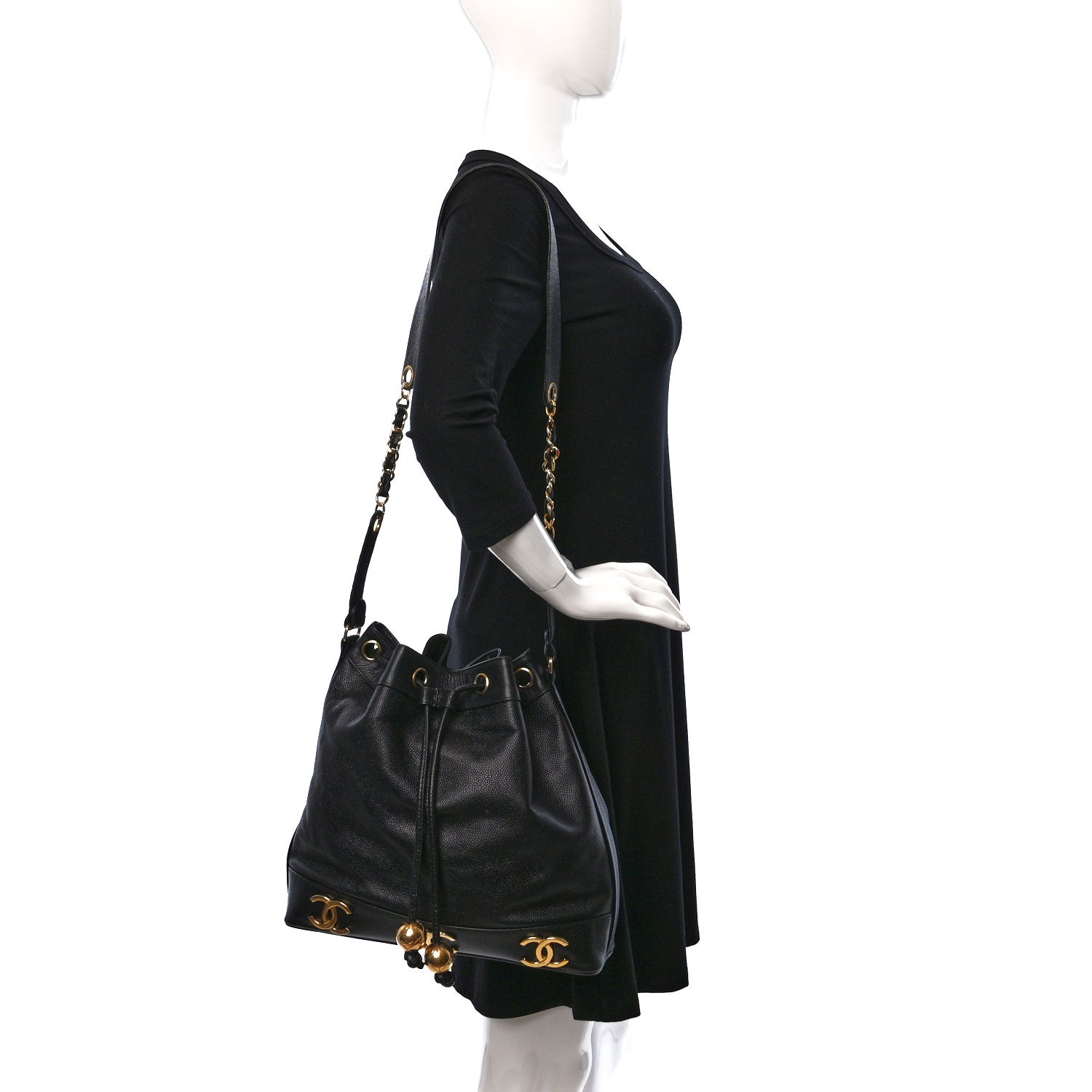 Chanel Caviar CC Drawstring Shoulder Bag Black 3 of 9
