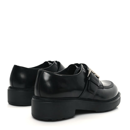 Prada Calfskin Mens Belted Lace Up Loafers 9 Black 4 of 8