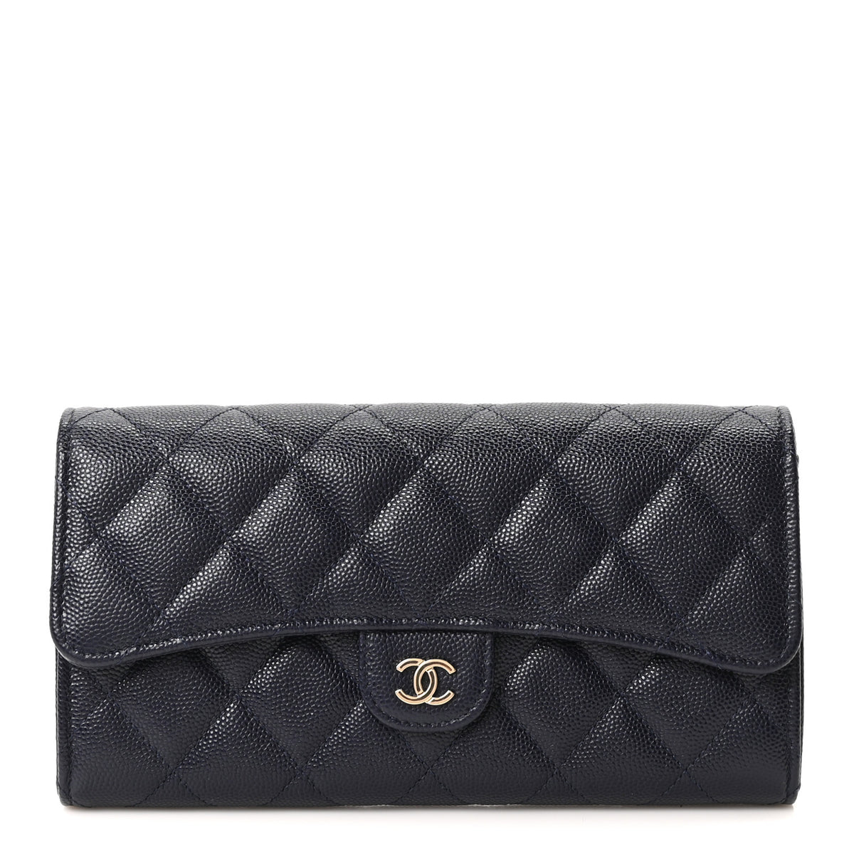 Chanel Caviar Quilted Large Gusset Flap Wallet Navy 1 of 12