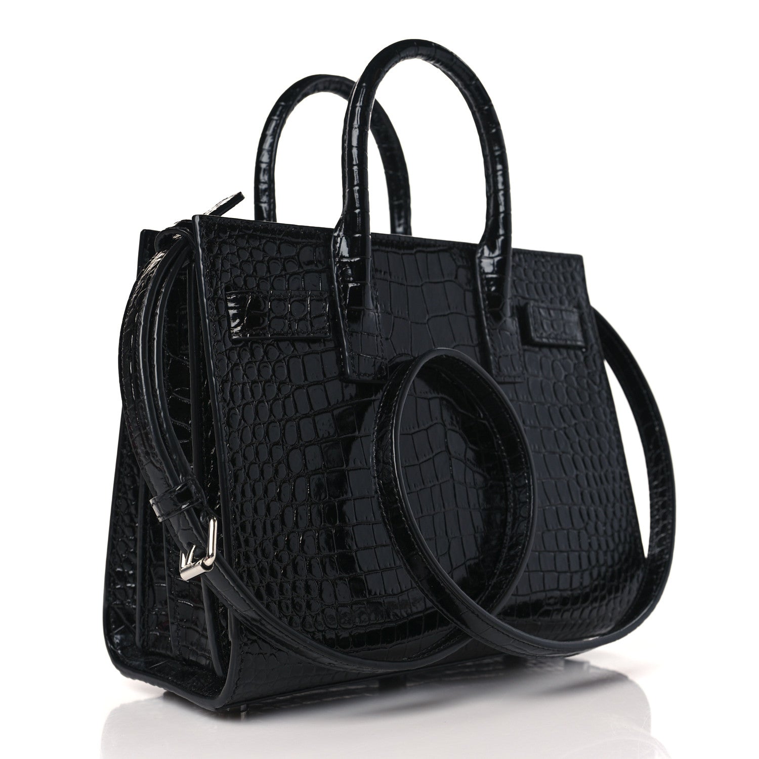Saint Laurent Calfskin Crocodile Embossed Nano Sac De Jour Black 3 of 8