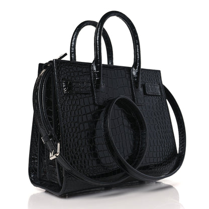 Saint Laurent Calfskin Crocodile Embossed Nano Sac De Jour Black 3 of 8