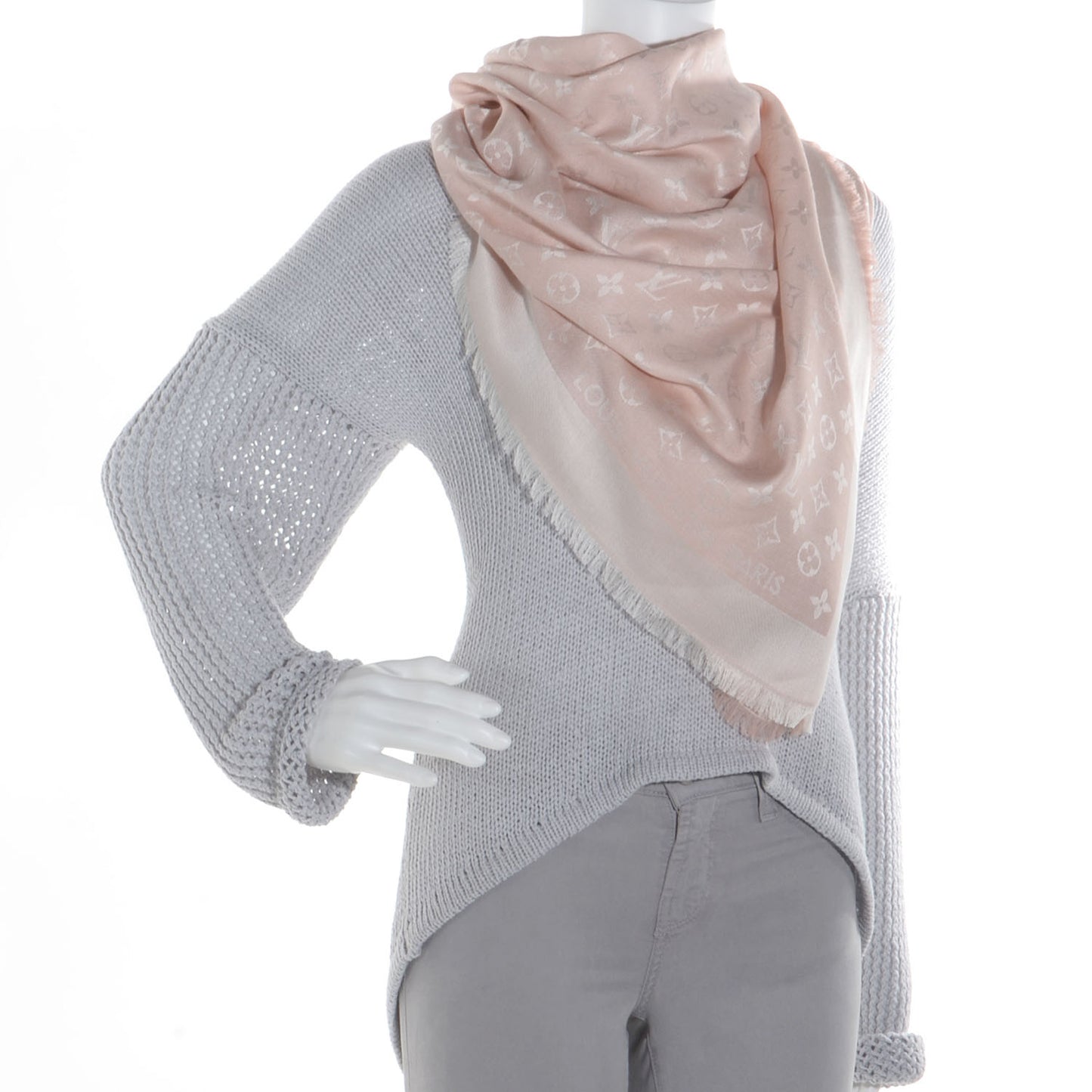 Silk Wool Monogram Denim Shawl Rose