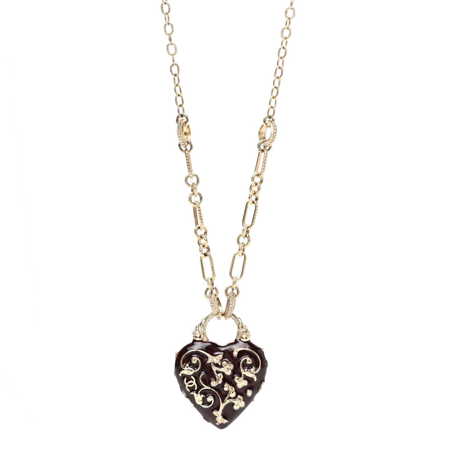 Enamel Heart Pendant Necklace Gold Red