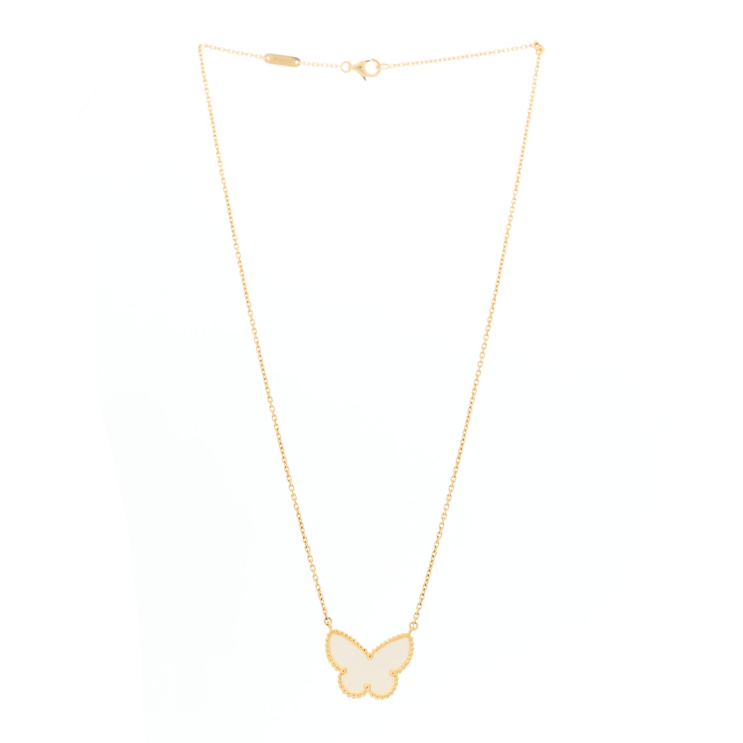 18k Yellow Gold Mother of Pearl Lucky Alhambra Butterfly Pendant Necklace