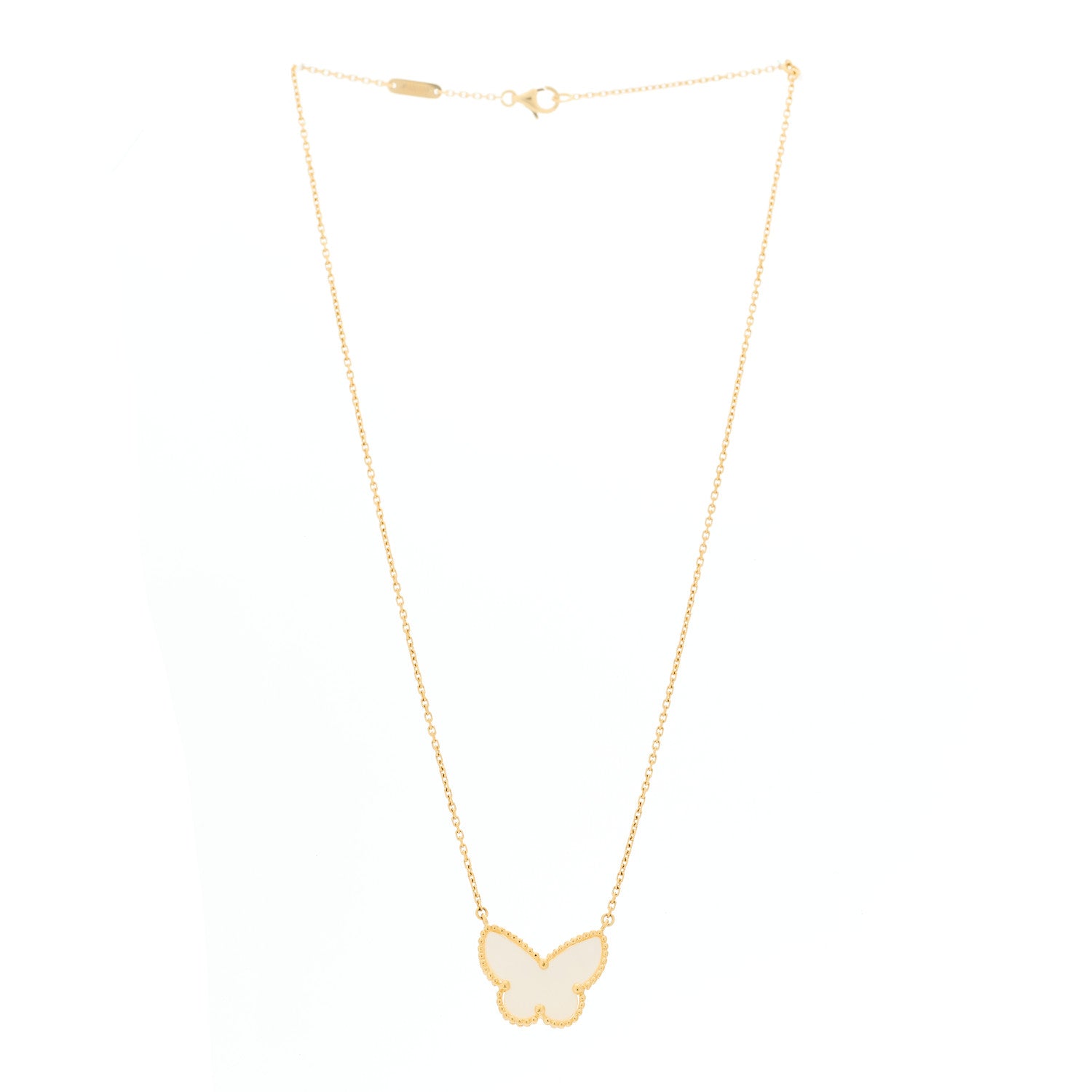 Van Cleef & Arpels 18k Yellow Gold Mother of Pearl Lucky Alhambra Butterfly Pendant Necklace 3 of 5
