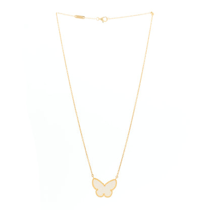 Van Cleef & Arpels 18k Yellow Gold Mother of Pearl Lucky Alhambra Butterfly Pendant Necklace 3 of 5