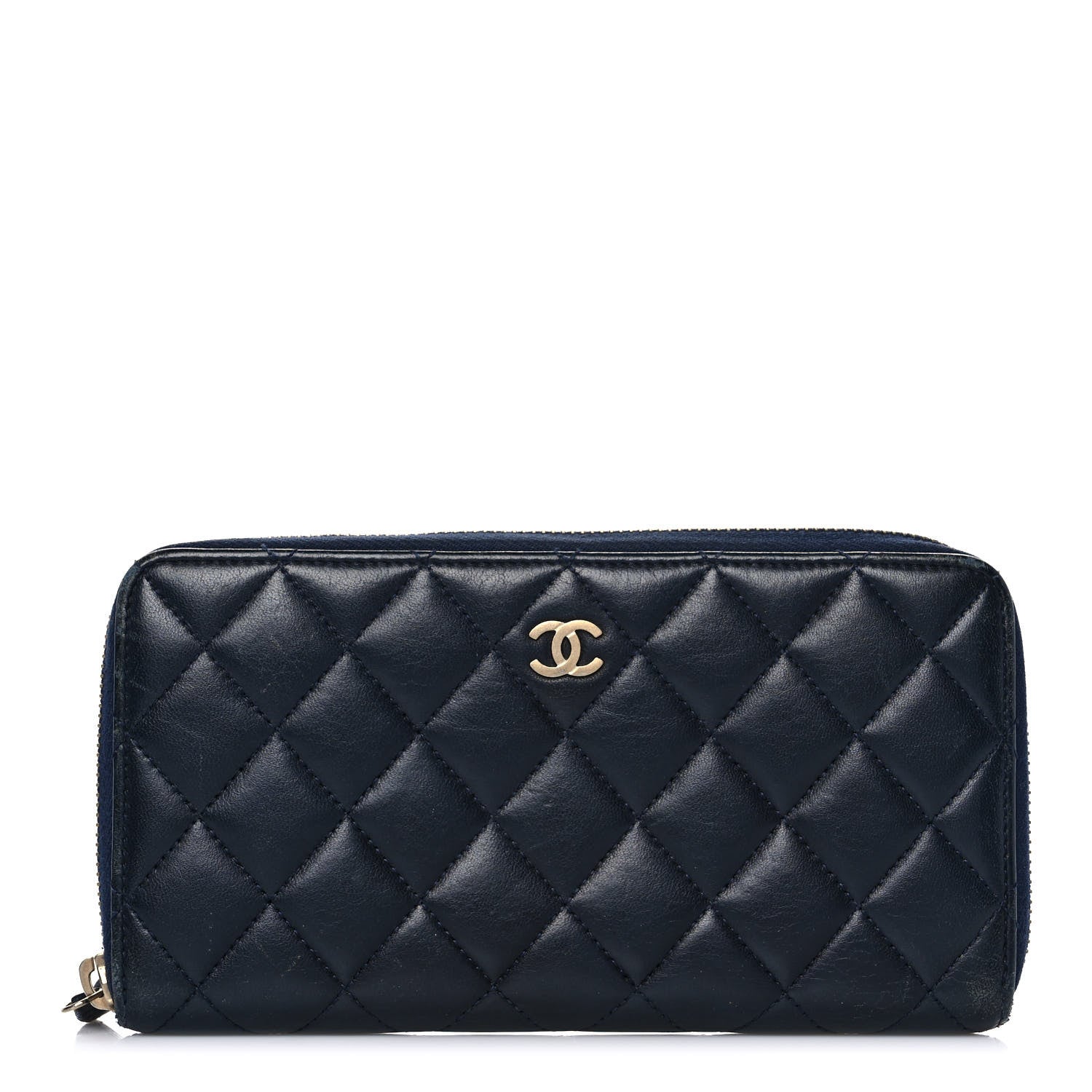 Chanel Lambskin Quilted Large Gusset Zip Around Wallet Blue 1 of 14