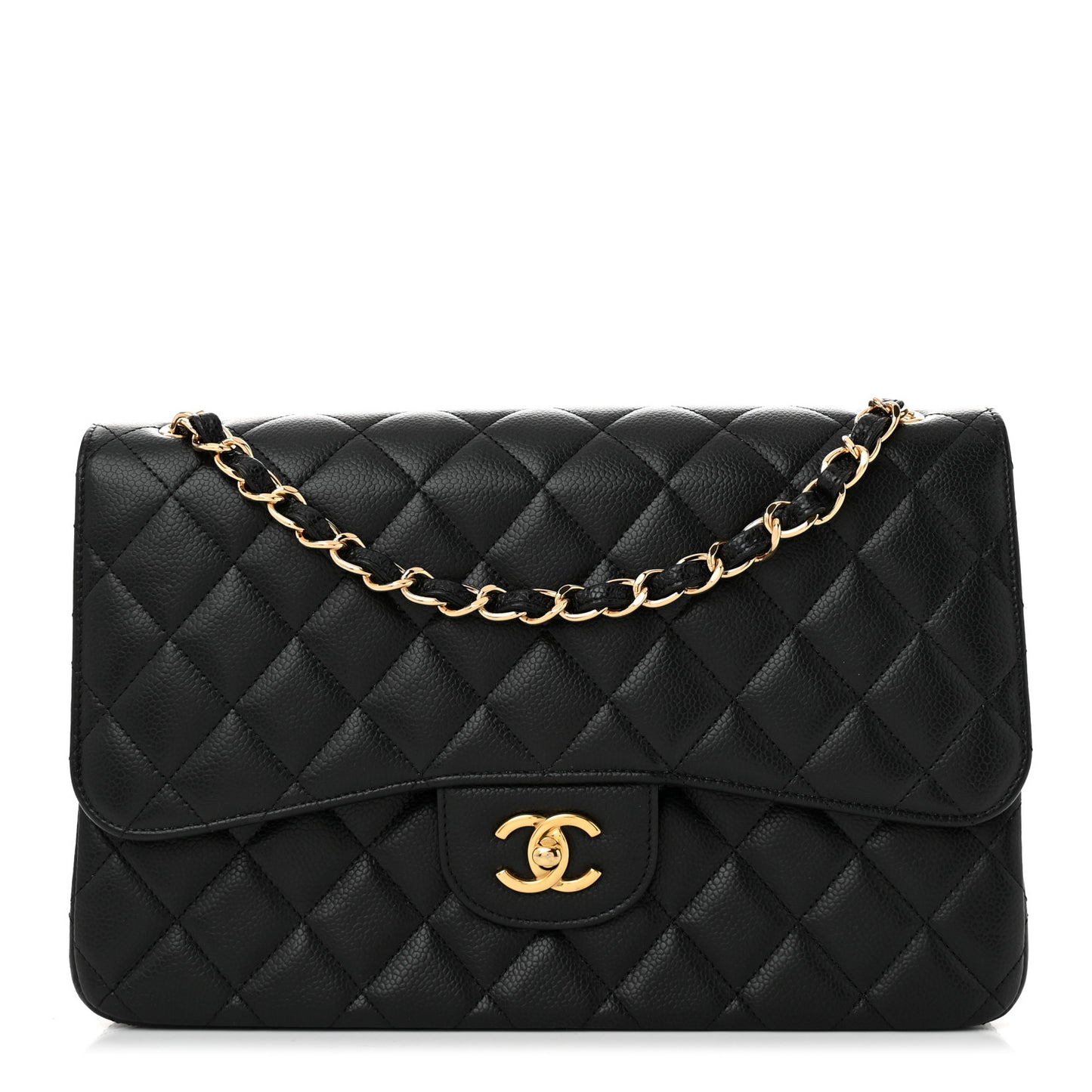 Caviar Quilted Jumbo Double Flap Black